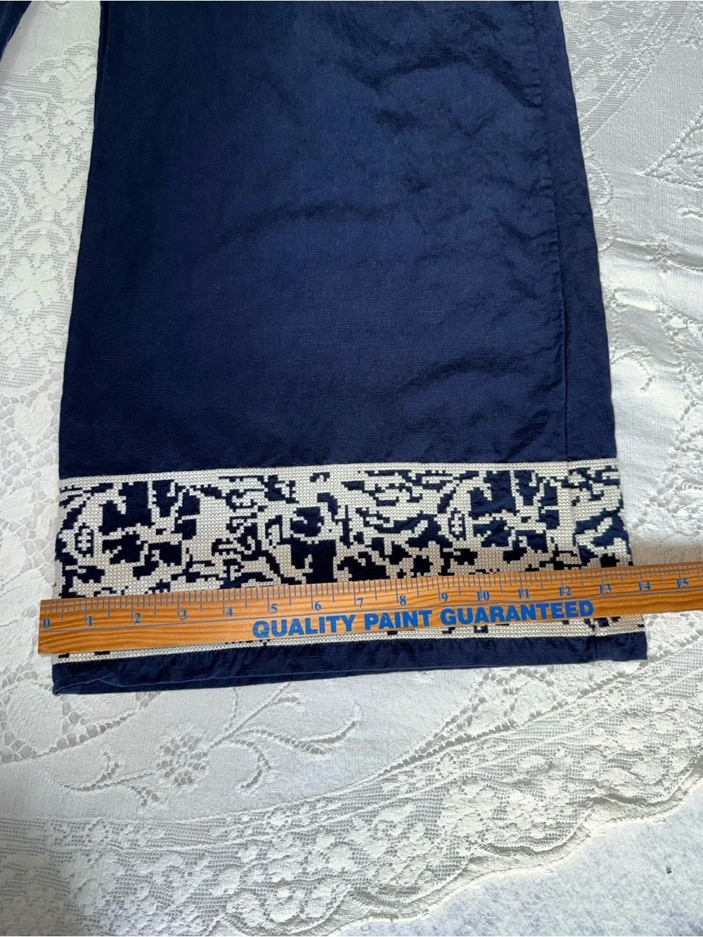 Banana Republic High-Rise Wide-Leg Embroidered Boho Tencel Linen Pants Navy M